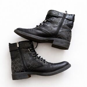 Vince Camuto Studded Leather Combat Boots Size 8.5 Black Moto Ankle Boots